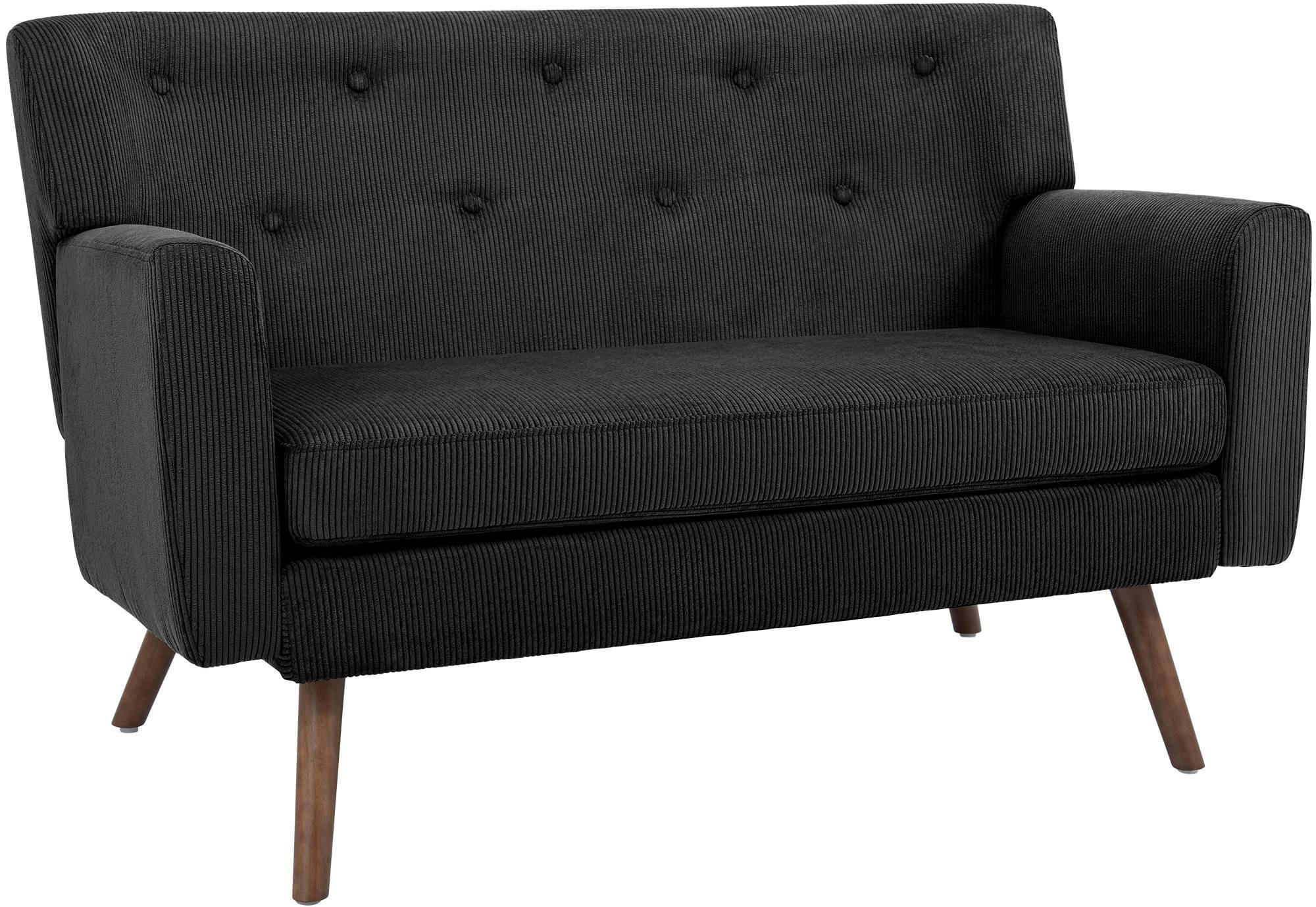 SOFA Arne Cord 2-Sitzer 120x74x81cm Cord Schwarz Couch - Schwarz, Kunststoff (120/81/74cm) - DELUKE