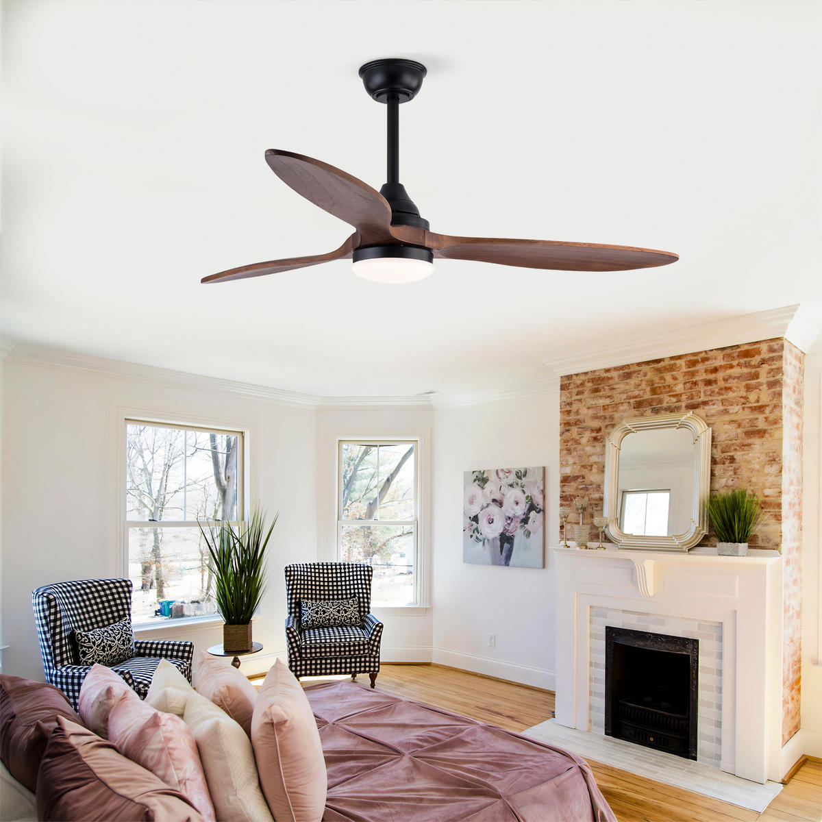 DECKENVENTILATOR DE-16254 52 Zoll mit CCT LED & Holzflügel Schwarz - Walnussfarben, Holz/Metall (132/132/37cm) - ComfortXL