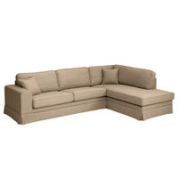 ECKSOFA mit Husse - Ottomane, Webstoff - Hellbraun/Schwarz, Kunststoff/Textil (297/210cm) - home24