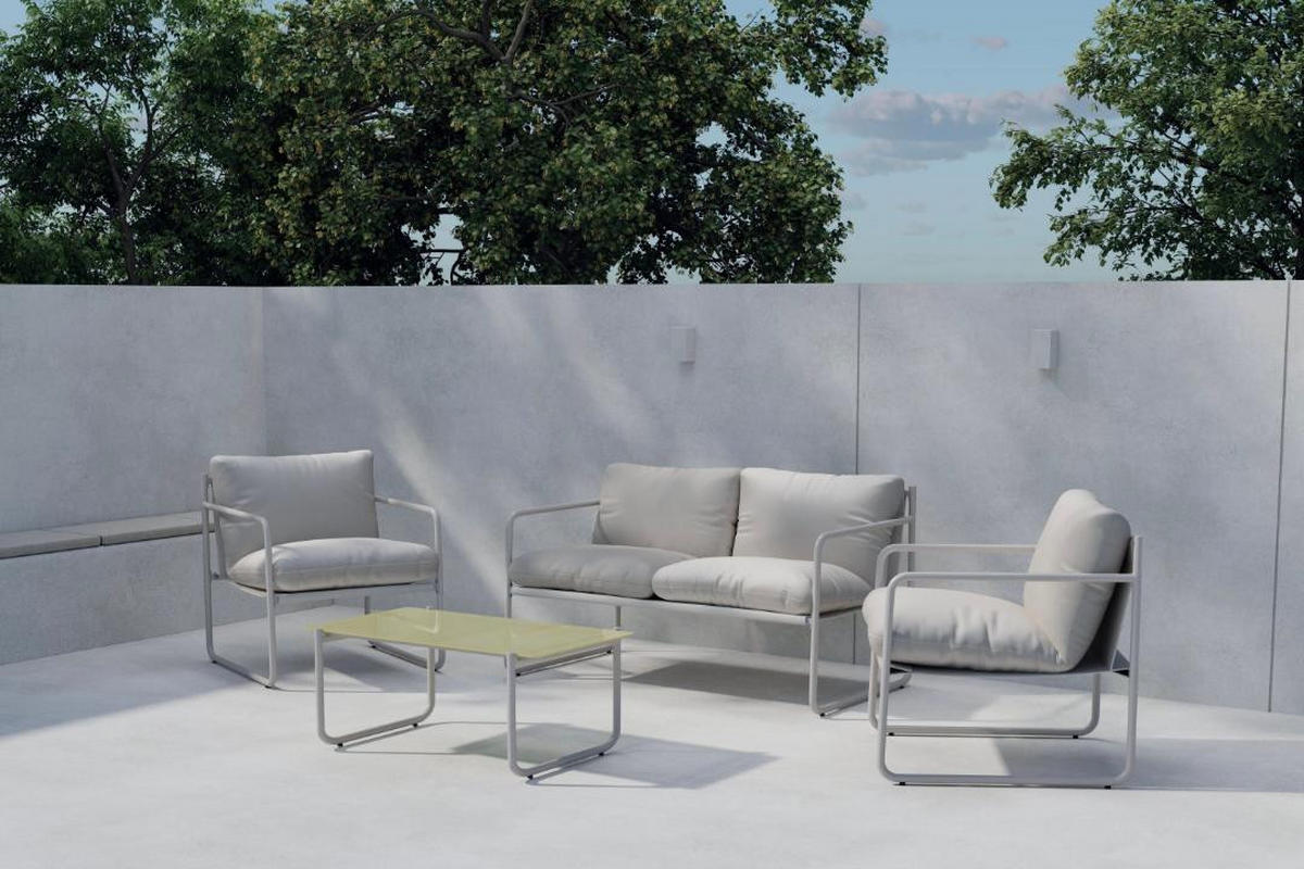 GARTENSET, Thassos, Grau, Stahl, 50 x 90 x 38 cm, 4-teilig - Grau, Metall - ebuy24