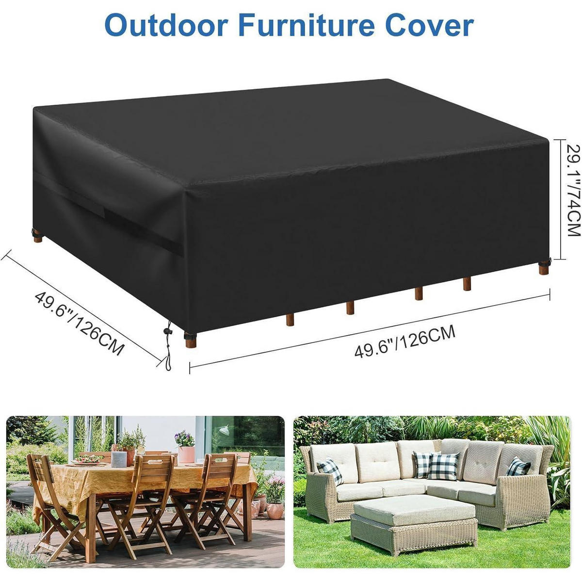 ABDECKUNG Gartenmöbel 126 x 126 x 74 cm wasserdicht - Schwarz, Textil (126/74/126cm)
