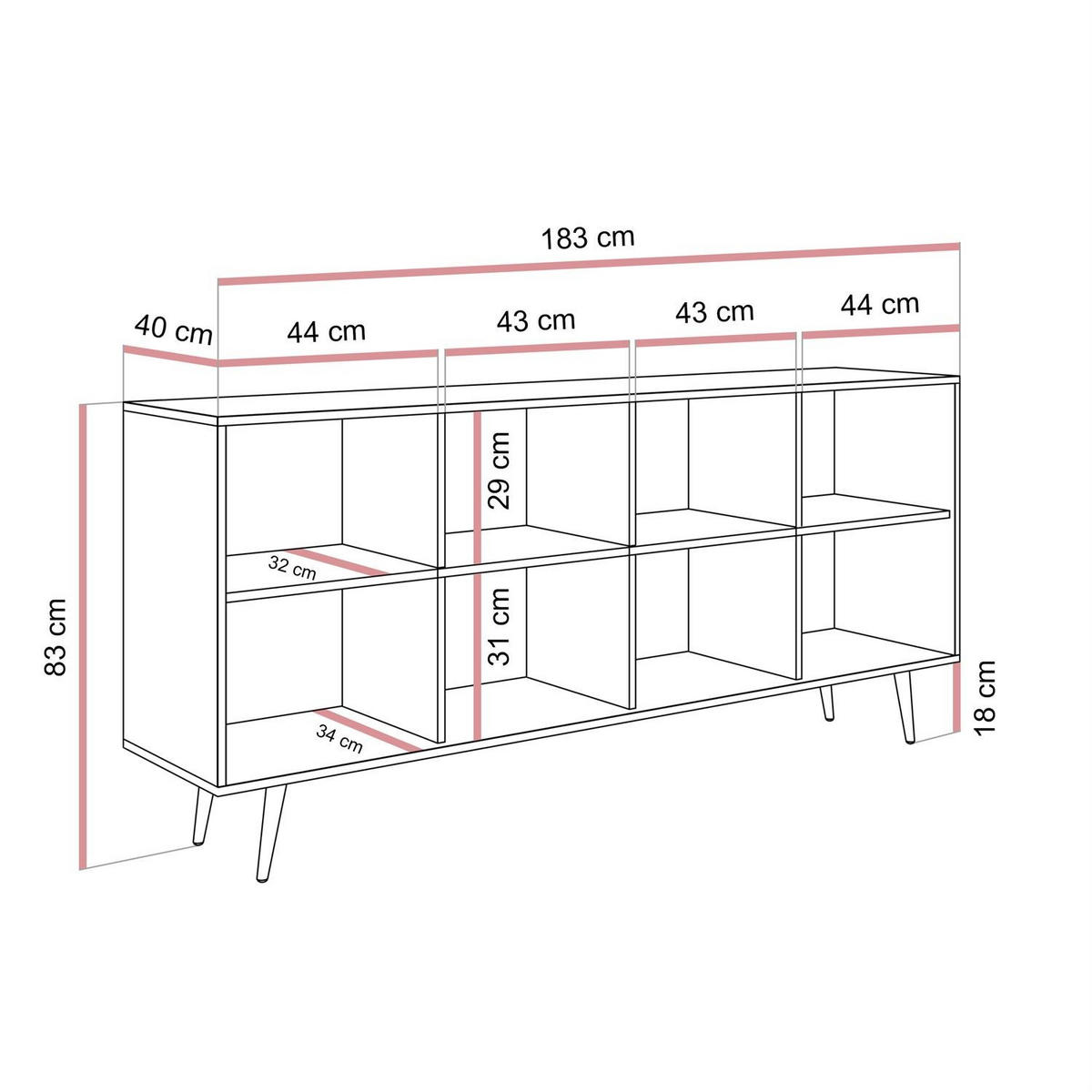 KOMMODE ALMA 4D mit LED-Beleuchtung - Eichefarben/Schwarz, Holzwerkstoff (183/83/40cm) - Lookway