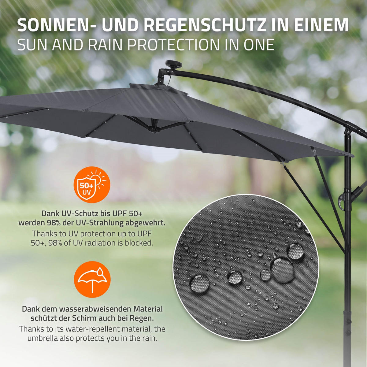 AMPELSCHIRM Ø 300 cm in Anthrazit aus Aluminium mit LED-Solar - Anthrazit, Metall (300/300cm) - ML-DESIGN