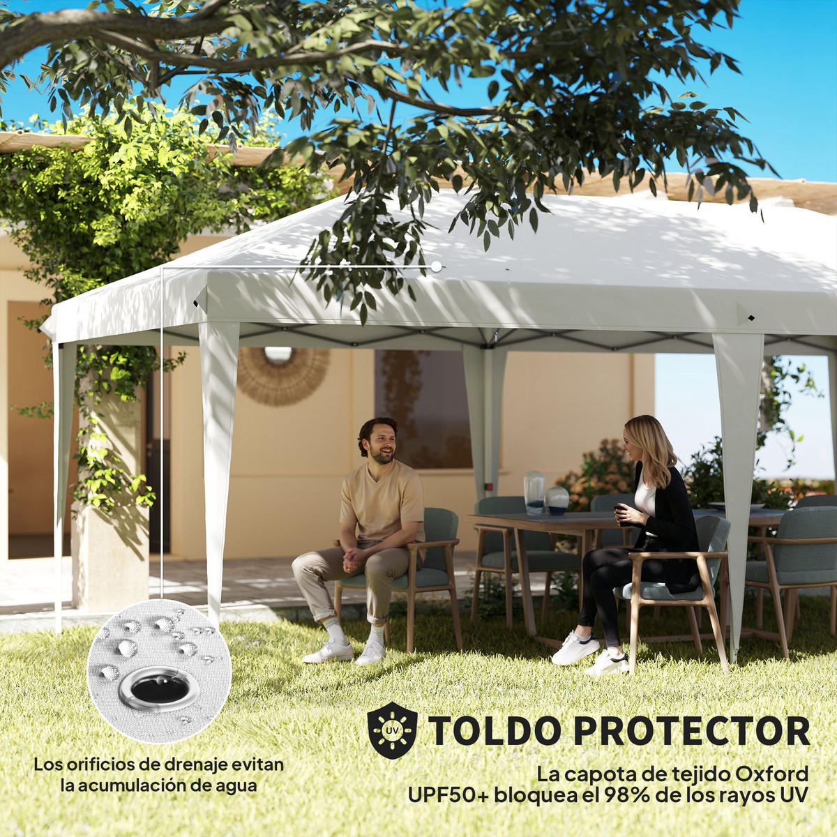 PAVILLON, faltbar, 5,85 x 2,95 x 2,7 m ,Weiß - Weiß, Metall (295/270/585cm) - Vallsero