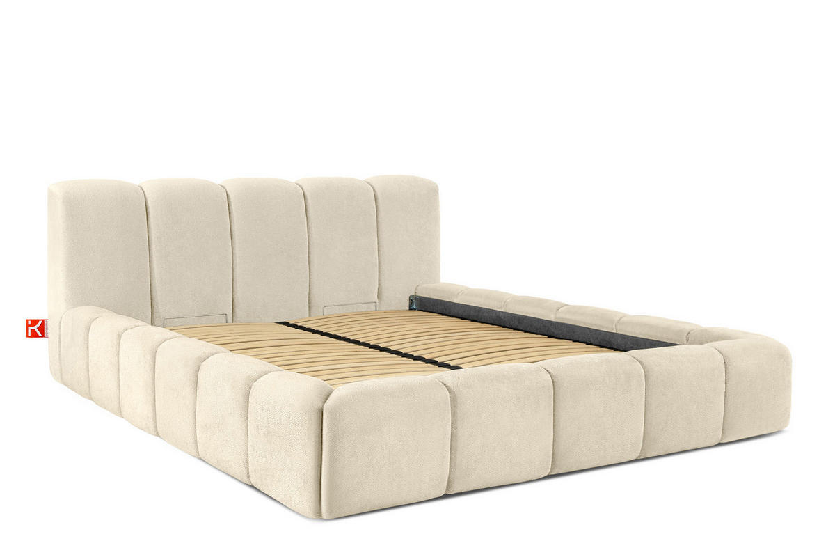 POLSTERBETT OLMIRA - Ecru/Schwarz, Holz/Holzwerkstoff (182/203cm) - KONSIMO®