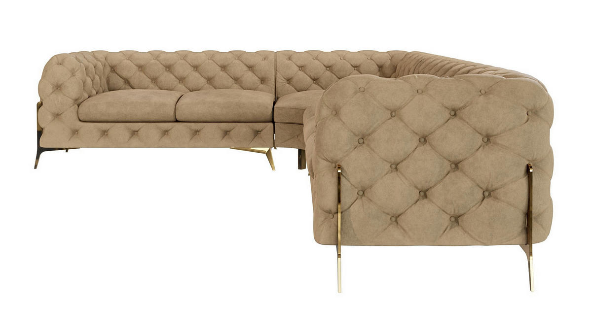 ECKSOFA Chesterfield Lexi Beige Samt, langer Schenkel rechts - Beige/Goldfarben, Holz/Textil (323/264cm) - S-Style Möbel