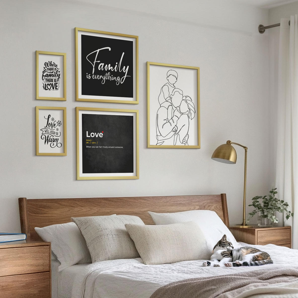 BILDER SET 5er Set - 50x50 cm & 20x30 cm & 40x60 cm Goldrahmen - Herbstliche Berge, Flusshütte - Goldfarben, Kunststoff (40/60cm) - TULUP