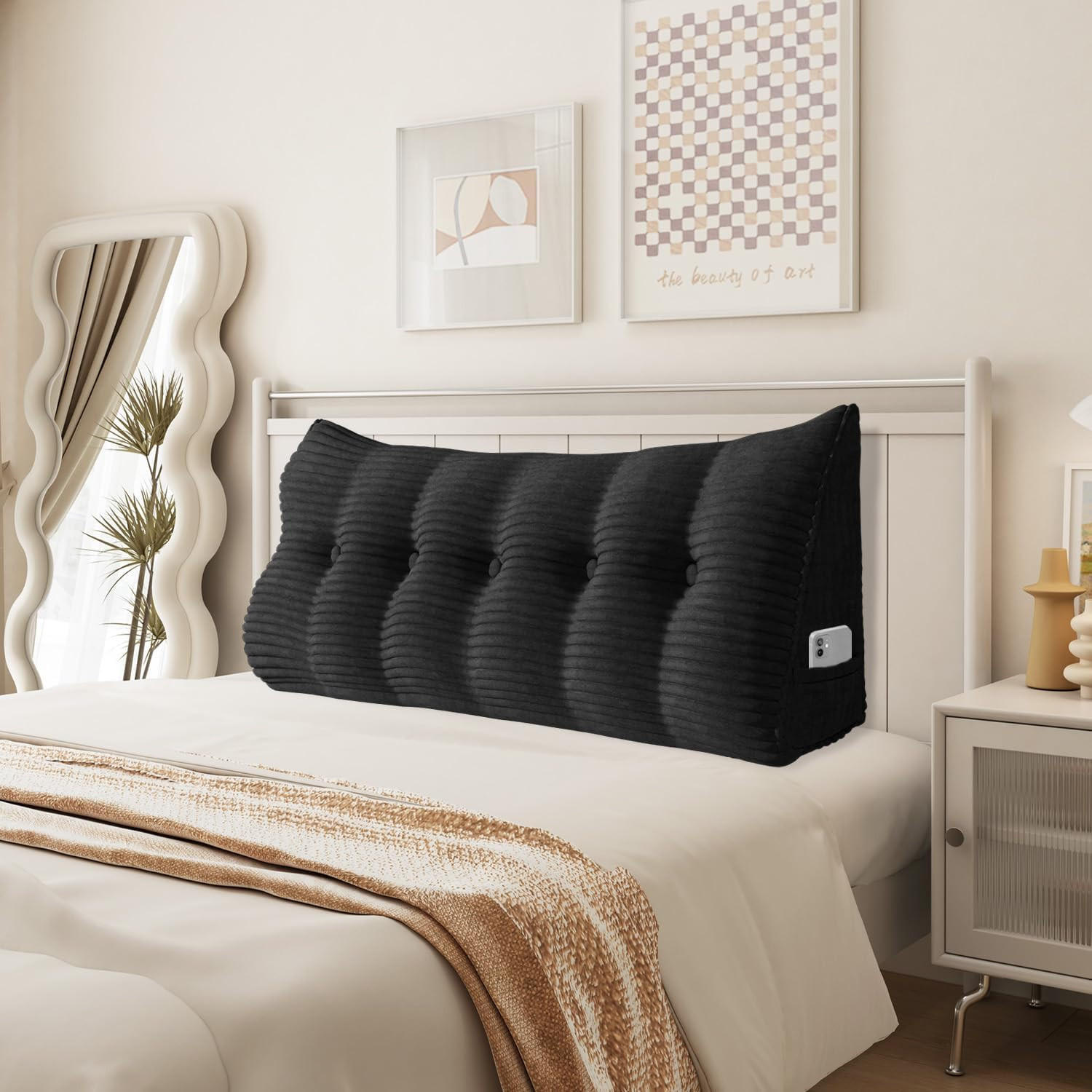RÜCKENKISSEN für Bett Kord Schwarz 160 cm - Schwarz, Textil (50/160cm) - Vercart