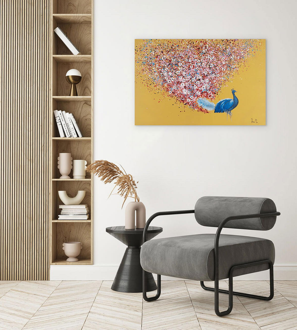 ACRYLBILD HANDGEMALT 90/60 cm - Blau/Pink, Holz/Textil (1.3/60cm) - KUNSTLOFT