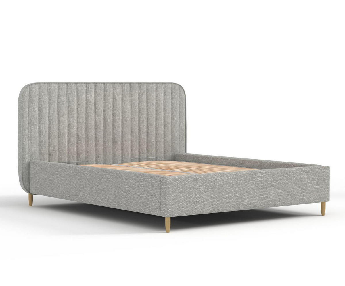 POLSTERBETT Noto Hellgrau 160/200 cm im Chenille-Stoff - Hellgrau/Naturfarben, Holz/Holzwerkstoff (160/200cm) - Maison de Reve