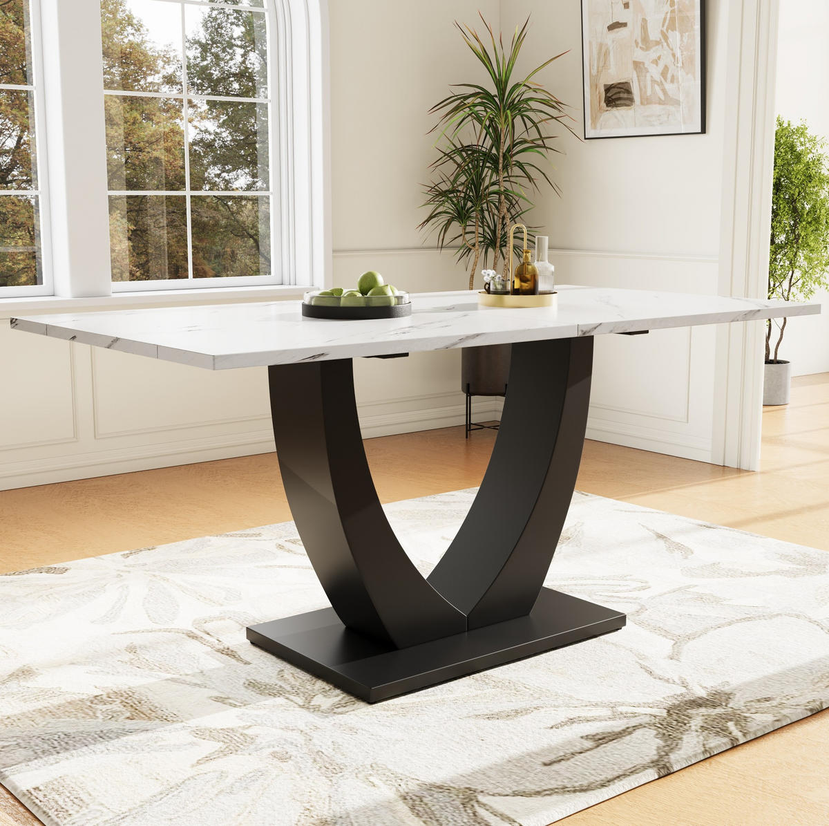 ESSTISCH 140/75,5/75 cm Weiß/Schwarz aus MDF und Metall mit verstellbaren Füßen - Weiß, Holzwerkstoff (140/75/75.5cm) - OKMYHOME