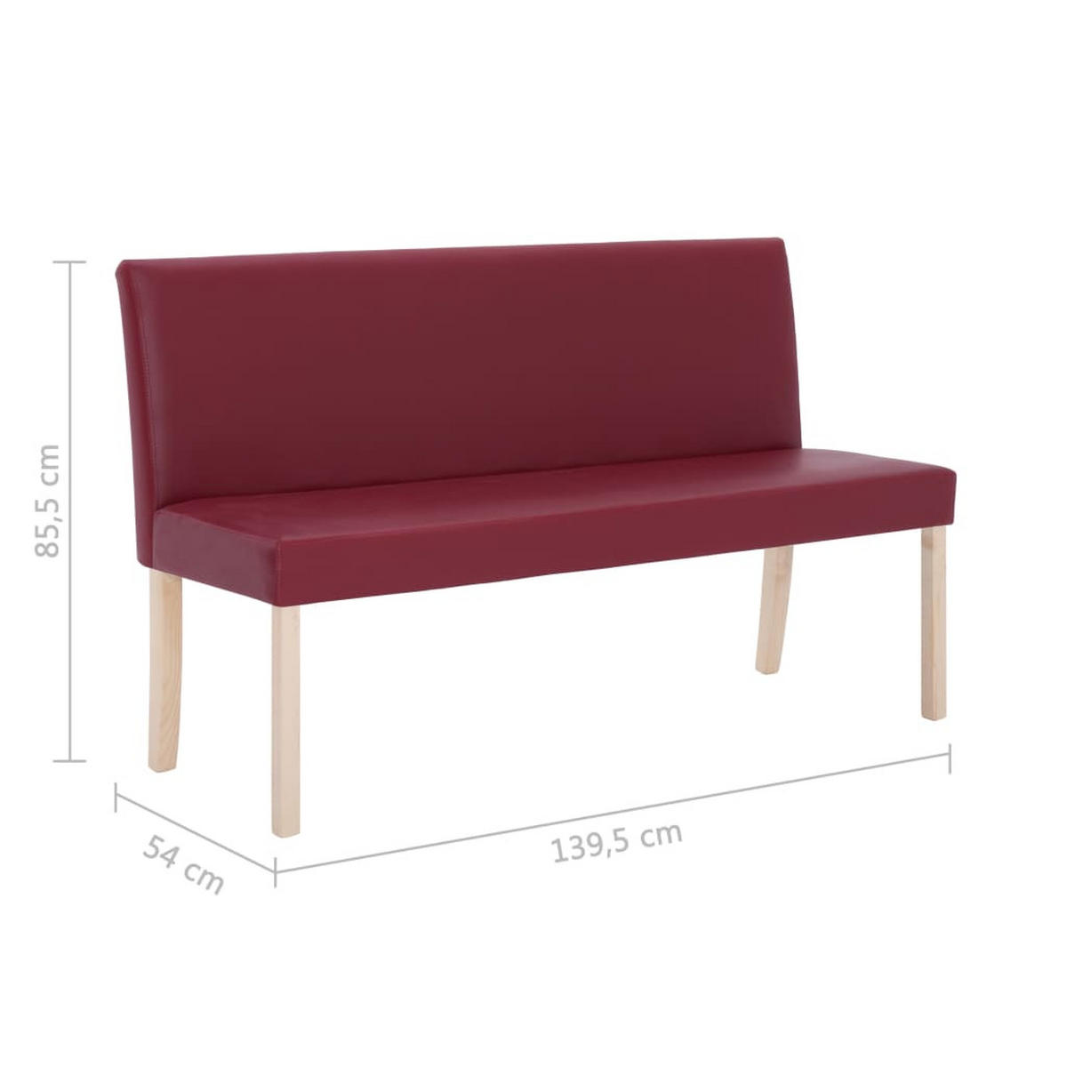SITZBANK Phil 139,5 cm Weinrot Kunstleder - Rot, Leder (139.5/86/50cm) - DELUKE
