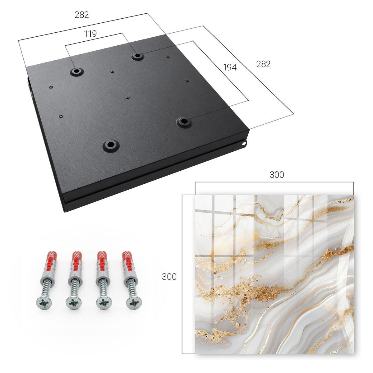 SCHLÜSSELBOX Schwarz 30x30 cm- Türöffnung nach rechts - Abstrakte Eleganz - Weiß, Metall (30/30/5cm) - TULUP