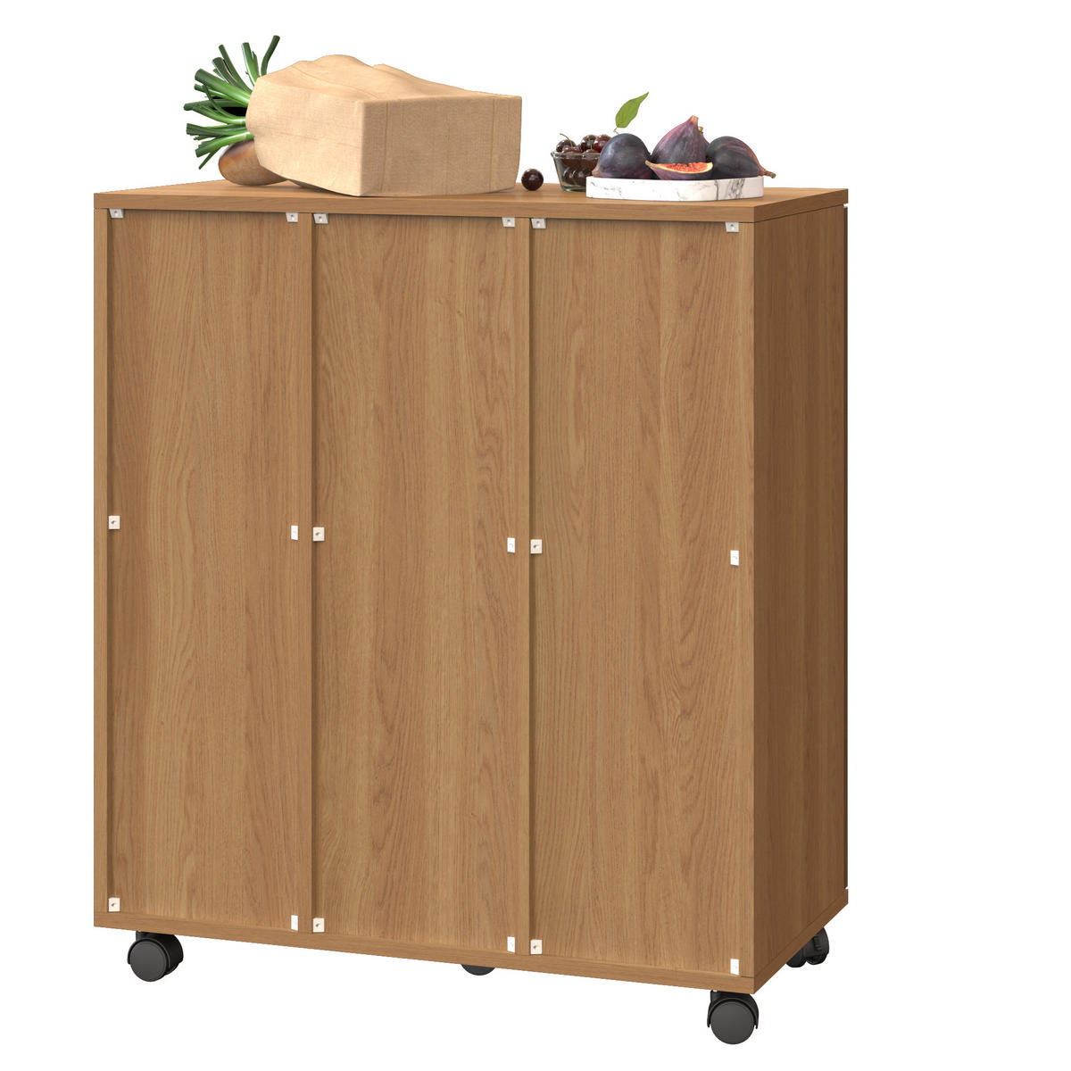 MÜLLSCHRANK DE-38851 69,3/35/80,3 cm 3 Fächer und Rollen Eiche-Optik - Naturfarben, Holzwerkstoff (69.3/80/35cm) - ComfortXL