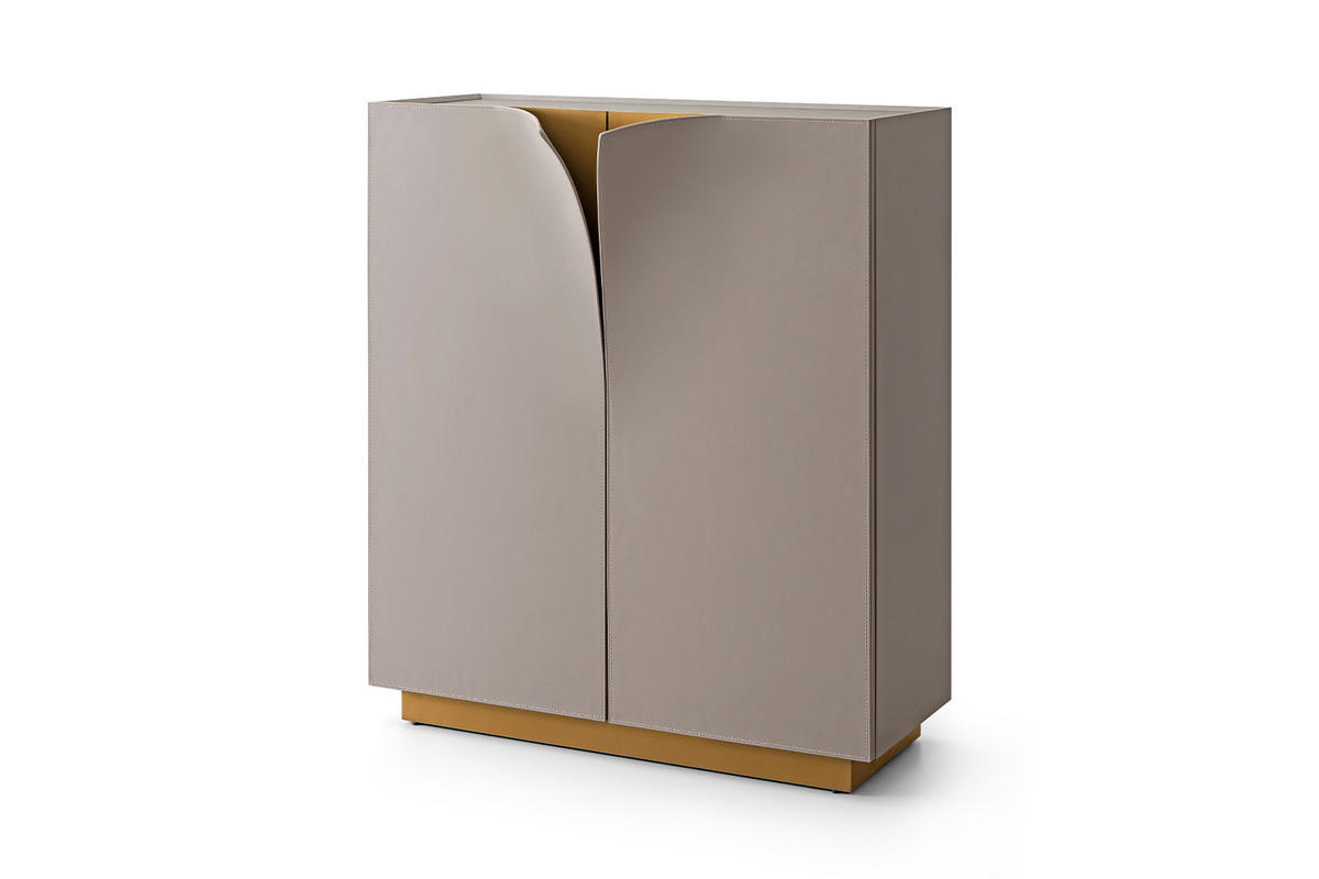 HIGHBOARD EMMA Grau Holz - Messingfarben/Braun, Holzwerkstoff/Metall (100/120/42cm) - KAWOLA