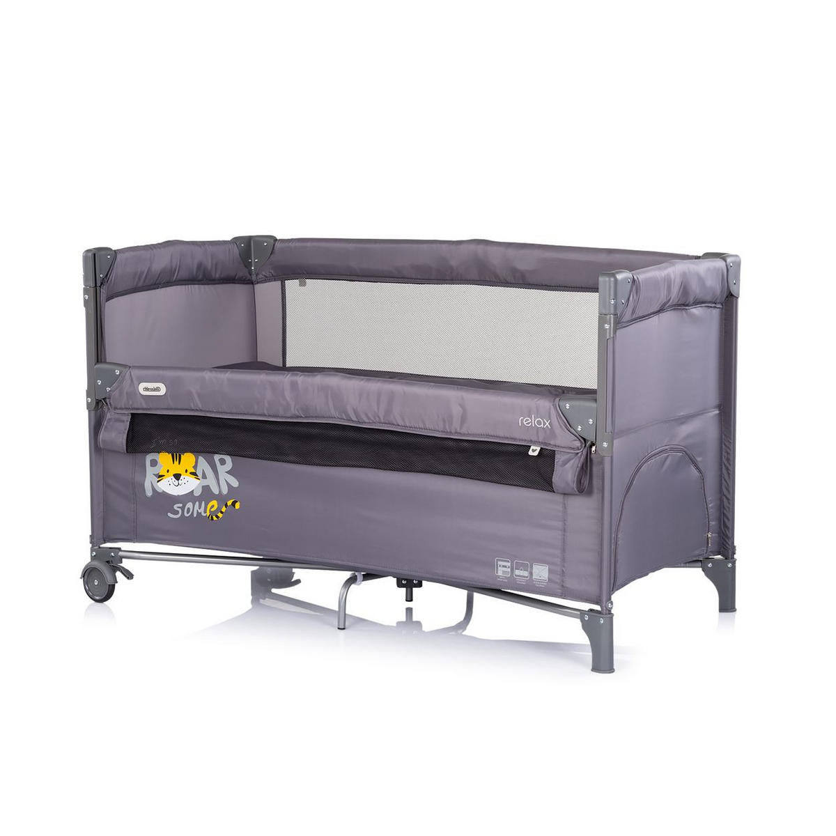 BABYREISEBETT Relax schwarz grau 2 Ebenen, als Beistellbett nutzbar, Seiteneingang, Faltmatratze - Schwarz, Metall (60/120cm) - Chipolino