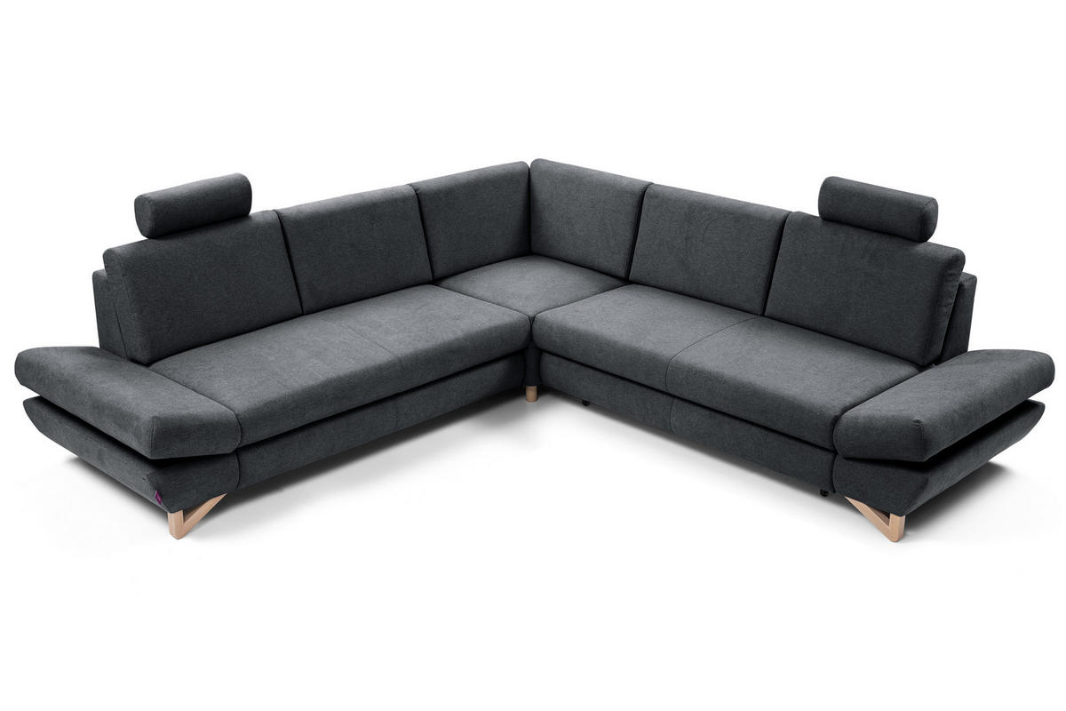 ECKSOFA CASA III L-S Anthrazit Plüsch-Stoff mit Schlaffunktion - Anthrazit, Holz (272/272cm) - MASSENO