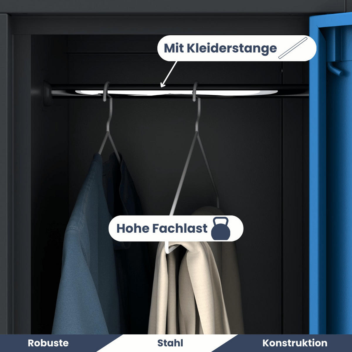 UMKLEIDESCHRANK Spind TOKIO 6 Abteile 185x90x45cm Anthrazit-Blau - Anthrazit, Metall (90/185/45cm) - DELUKE