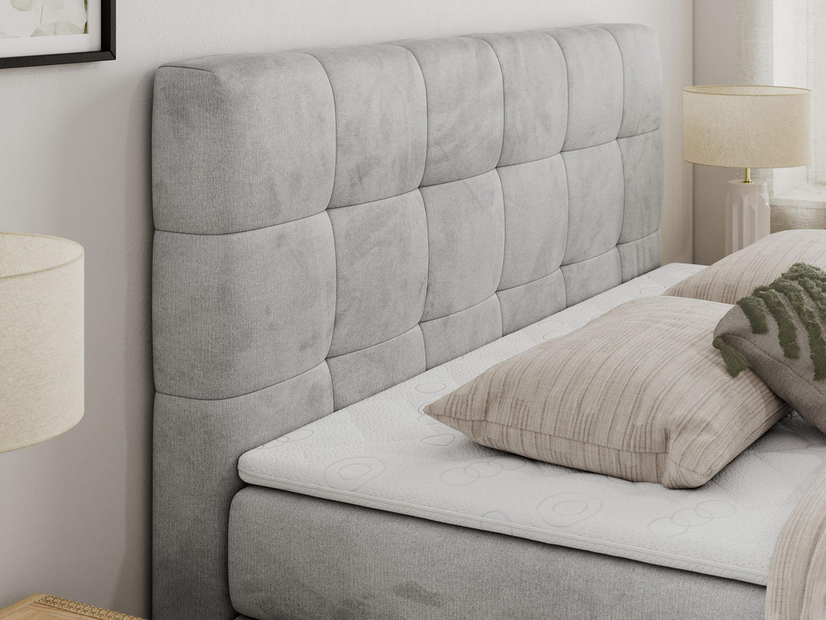 BOXSPRINGBETT LUKA KING 180/200 Hellgrau Velvet - H4 - Hellgrau, Holz/Textil (180/200cm) - MKS