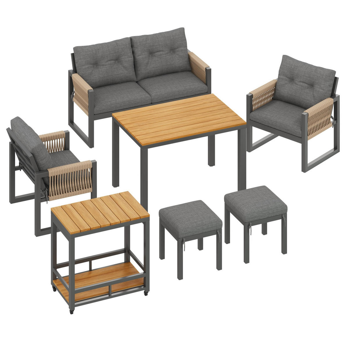 GARTENMÖBEL-SET 6-tlg. mit abnehmbarem Tisch Grau/Natur - Grau, Holz - Beauniv