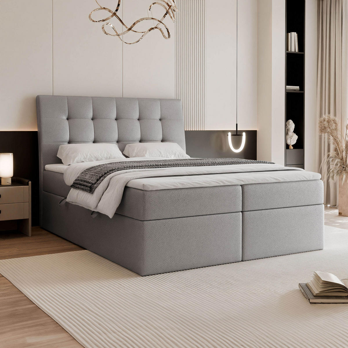 BOXBETT 200x200 cm mit Topper - Grau, Textil (200/200cm) - Idohome