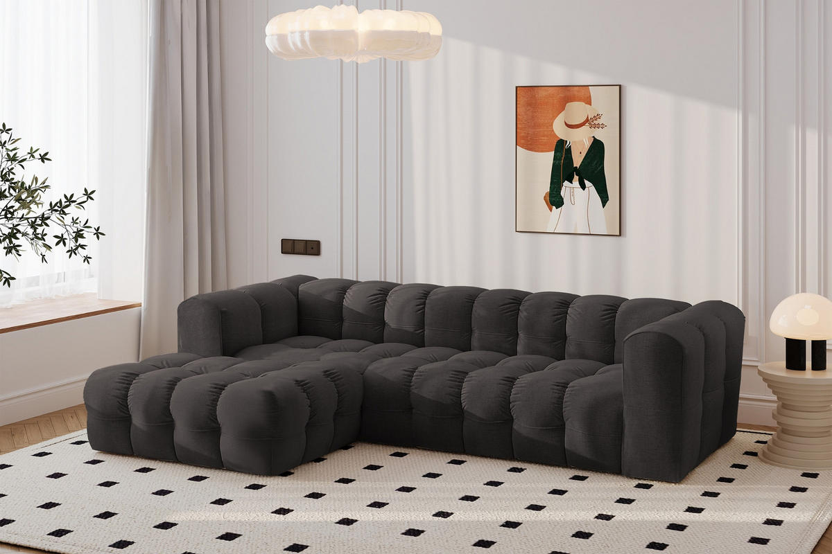 ECKSOFA L-form BALOO L, Chenille-Stoff Moly, Schwarz, Links - Schwarz, Holz (280/193cm) - Kaiser Möbel