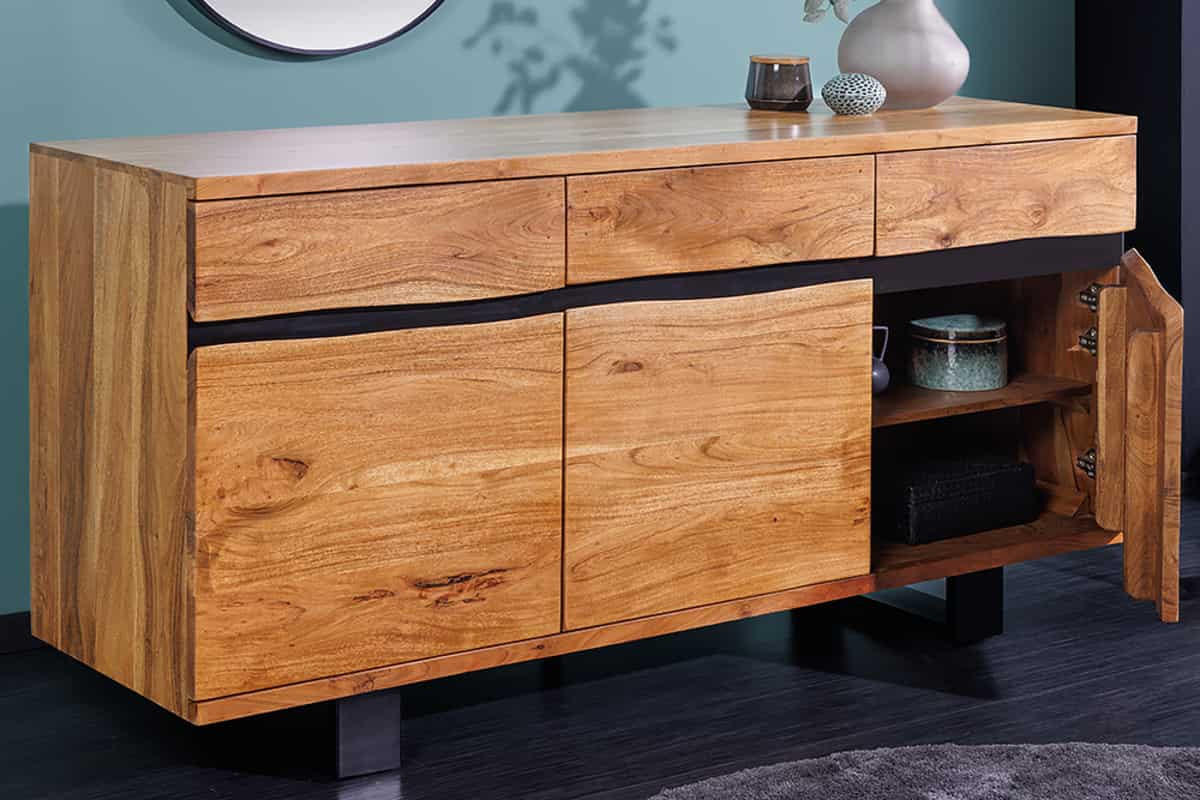 SIDEBOARD MAMMUT Akazie 160cm - Schwarz/Braun, Holz/Metall (160/85/45cm) - riess-ambiente