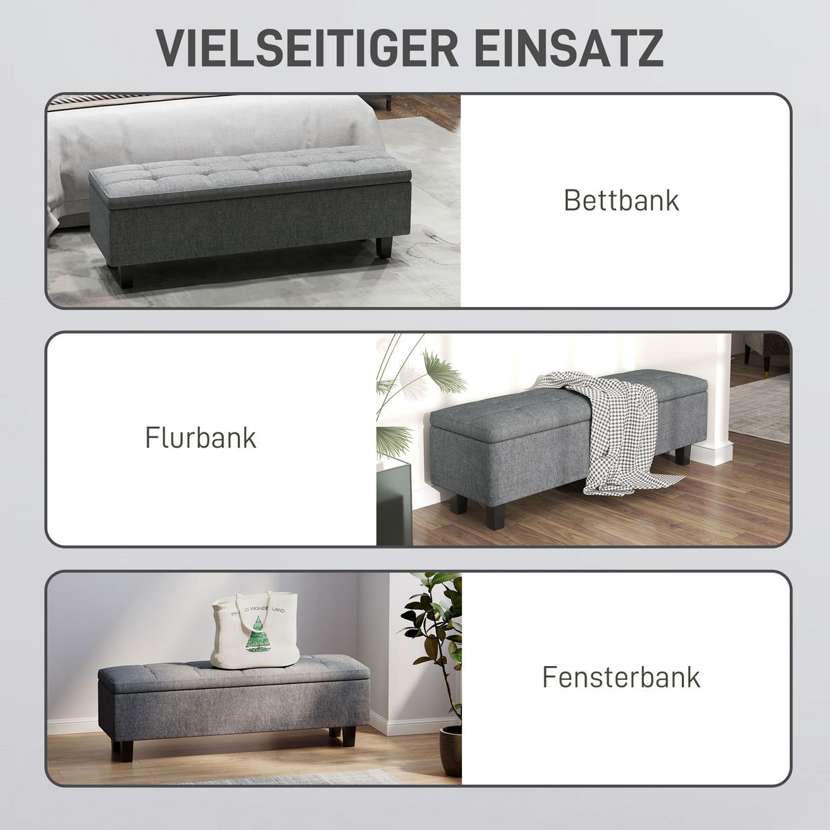 SITZBANK mit Stauraum, 138 x 40 x 45 cm, Dunkelgrau - Dunkelgrau, Textil (138/45/40cm) - HOMCOM