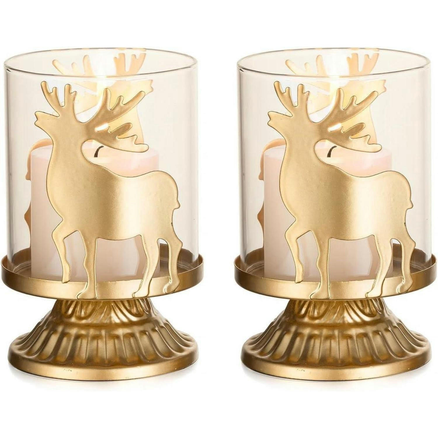 KERZENHALTER 2er Set Rentier Gold 12 cm - Goldfarben, Metall (5/3/5cm)