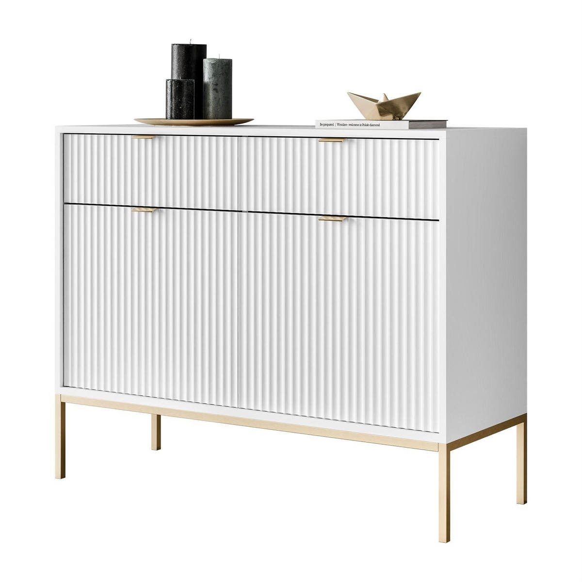 KOMMODE CORTADO GOLD KSZ104 MIT SCHUBLADEN WEISS - Weiß, Holzwerkstoff (104/83/39cm) - Lookway