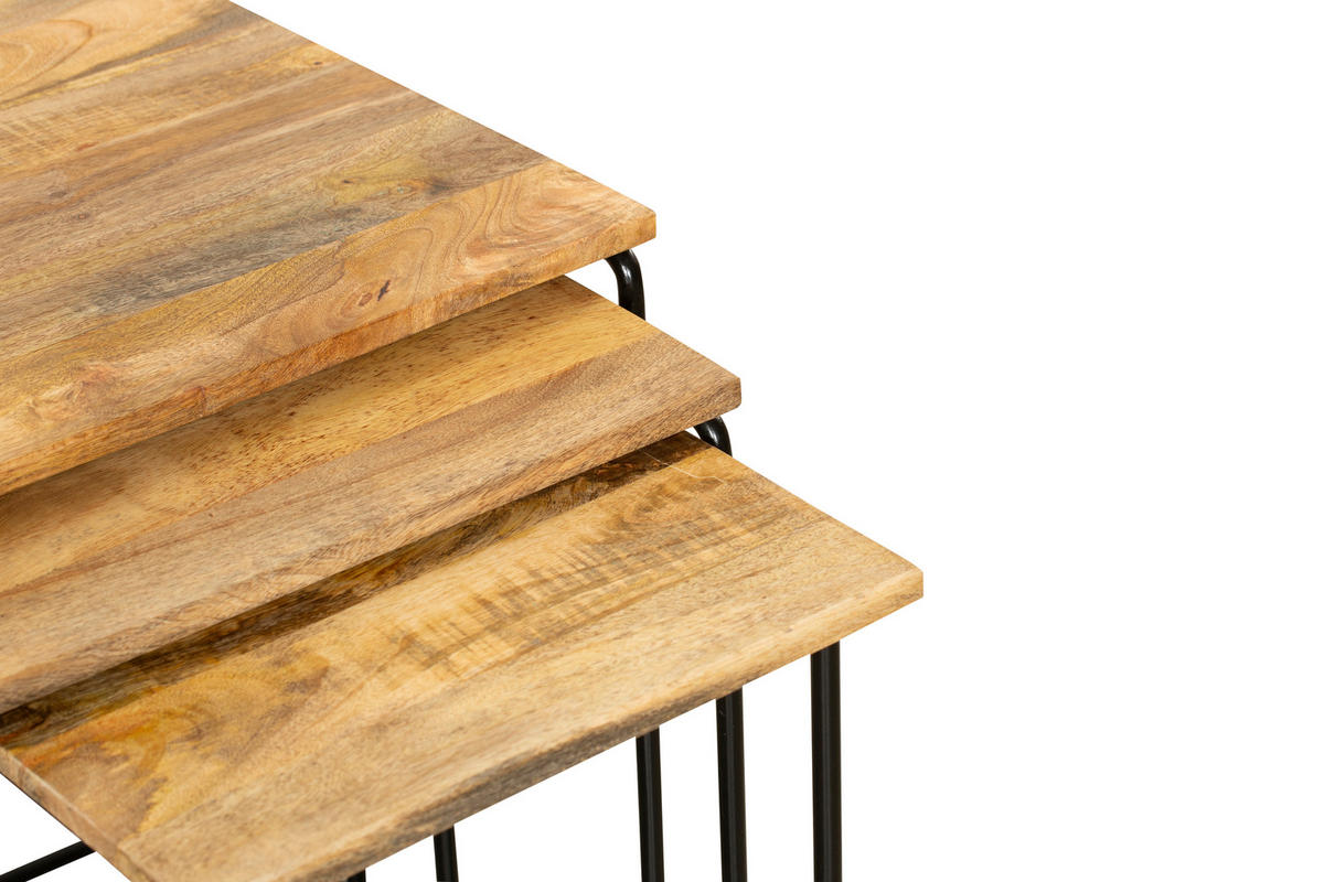 BEISTELLTISCH Peer 3er Set Mangoholz Braun 54x45x45cm - Braun, Holz (45/45/54cm) - DELUKE