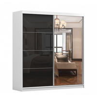 SCHWEBETÜRENSCHRANK Multi 31 Weiß/Schwarz mit Spiegel, ohne LED Beleuchtung 203 cm - Schwarz/Alufarben, Glas/Holzwerkstoff (203/218/61cm) - imoebel24