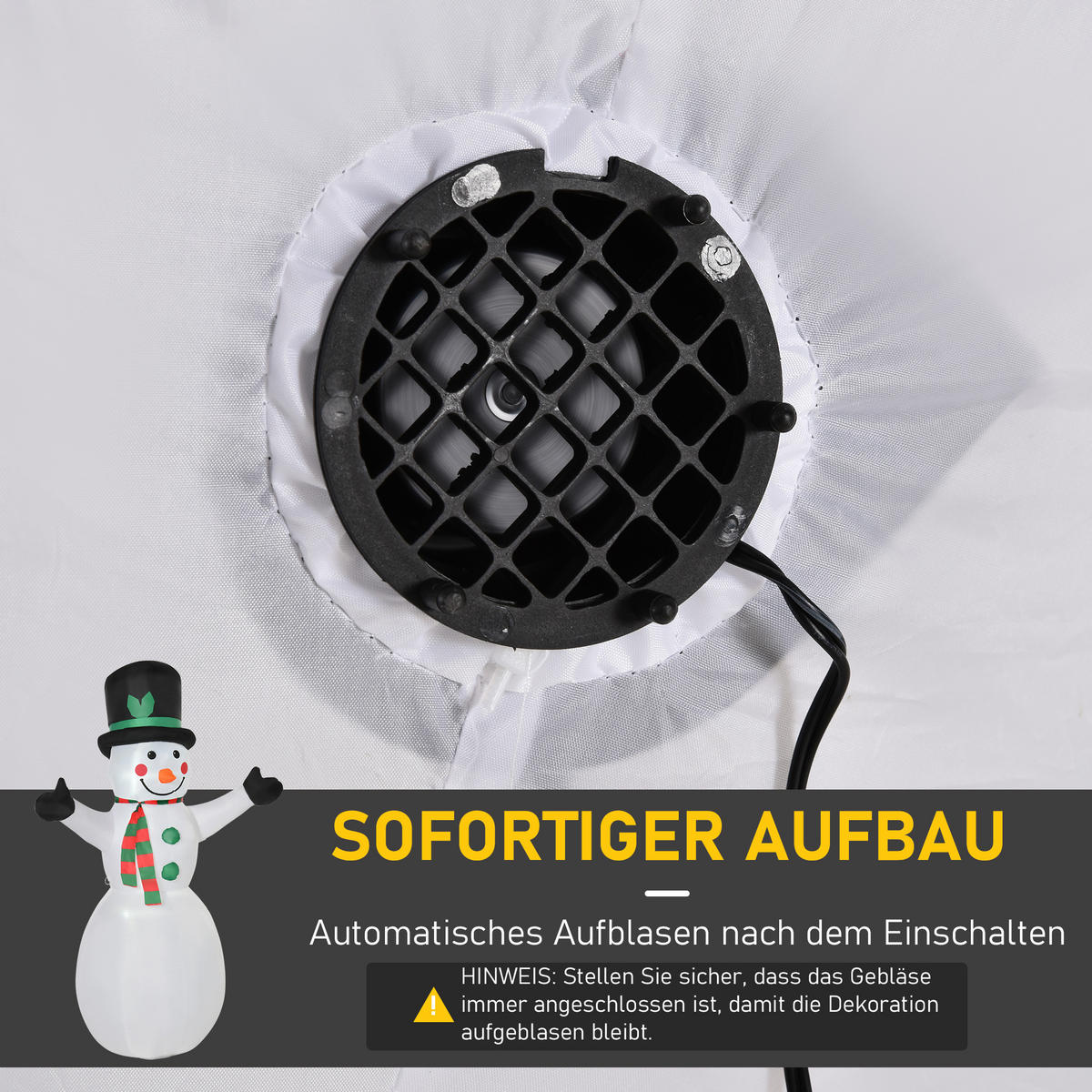 WEIHNACHTSSCHNEEMANN aufblasbarer Schneemann mit 2 Modulleuchten Weiß - Weiß, Kunststoff (72/193/130cm) - HOMCOM