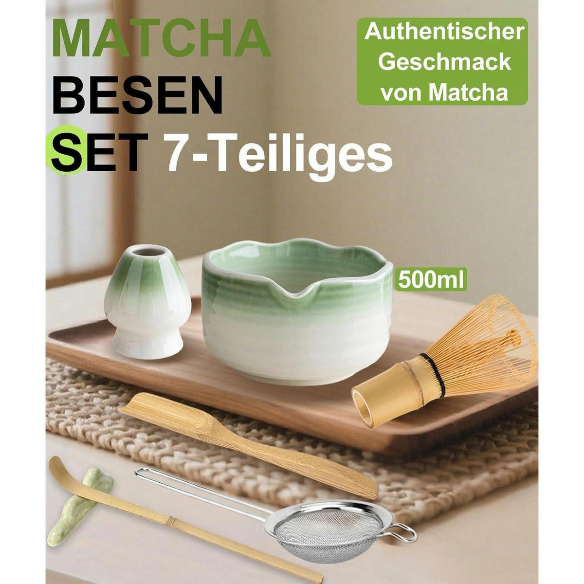 MATCHA Set 7-teilig Keramik Bambus Hellgrün - Hellgrün, Naturmaterialien (15/10/15cm)