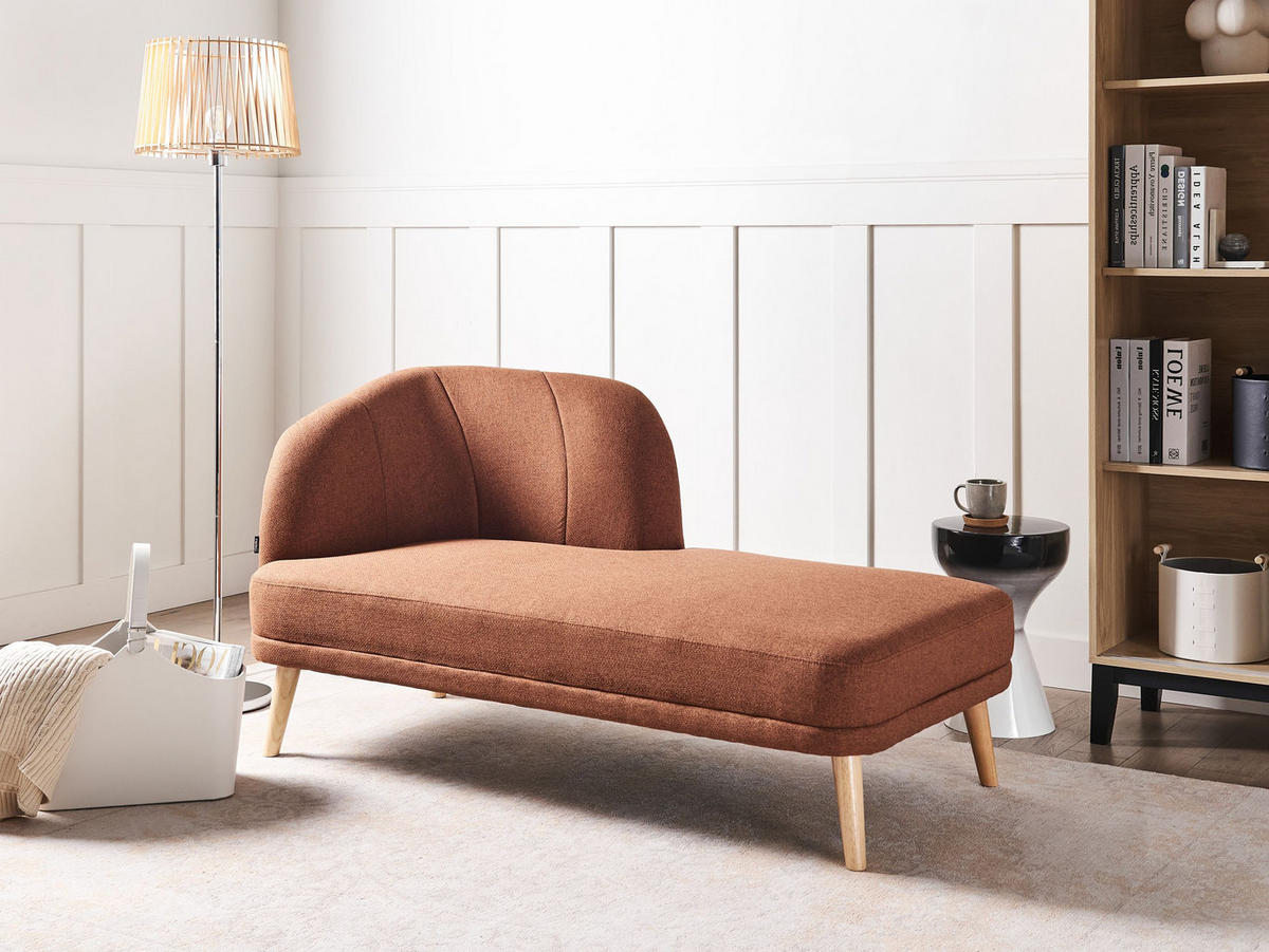ČALOUNĚNÉ LEHÁTKO CHAISE LONGUE LEVOSTRANNÉ Látka Zlatohnědé Tanlay - zlatá/hnědá, textil (74/78/153cm) - Beliani