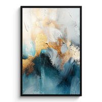 GERAHMTES BILD Abstrakt - Kunst - Gold - Blau 80x120 cm - Petrol, Papier (80/120cm) - MuchoWow