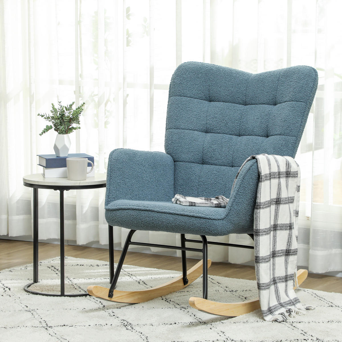 SCHAUKELSTUHL Sessel Relaxsessel bis 120 kg, Polyester, Rosa 98x71x101cm - Hellblau, Textil (98/101/71cm) - HOMCOM
