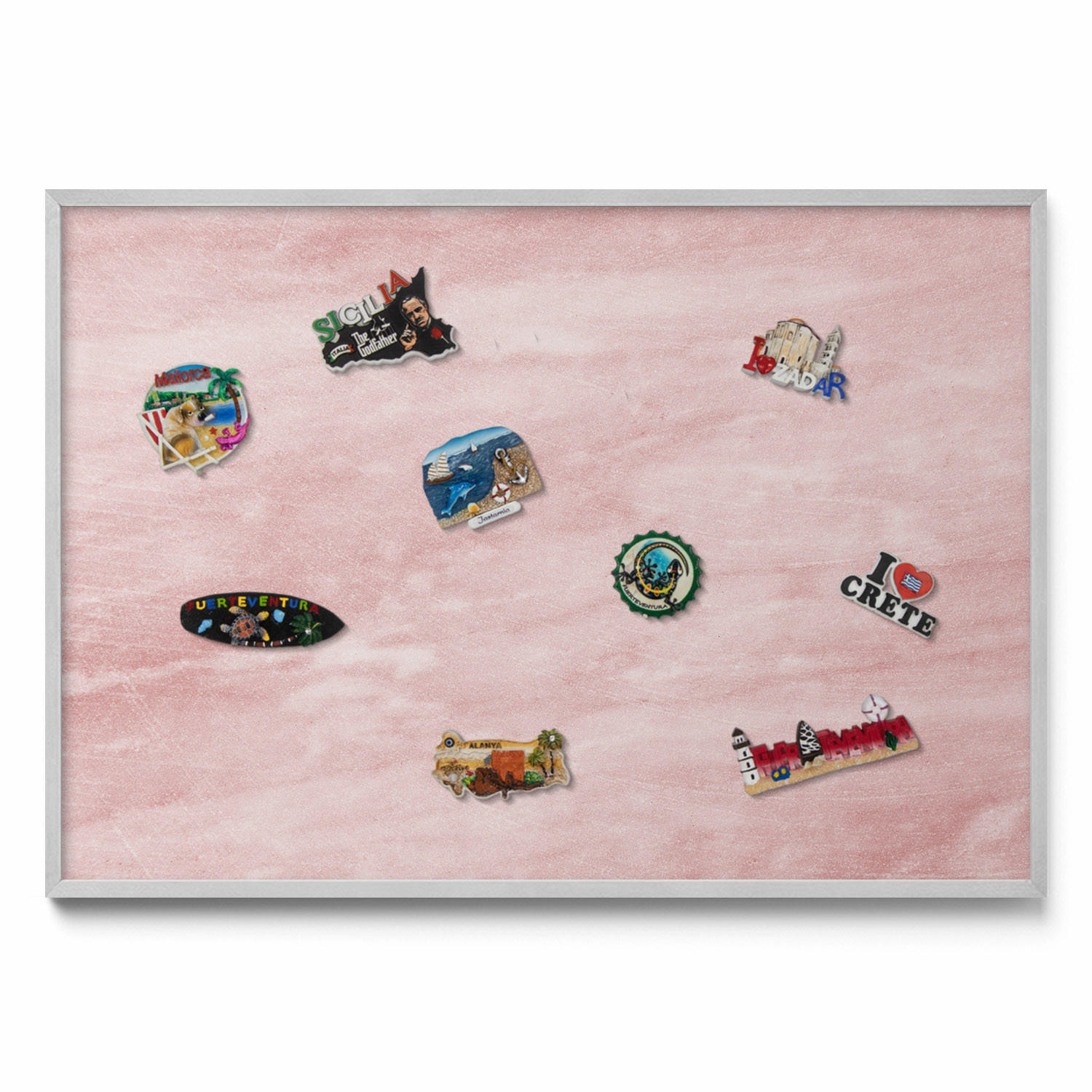 MAGNETTAFEL 100x70 cm Weißer Rahmen Natürliche Boho-Blätter - Magenta, Metall (100/70/0.4cm) - TULUP