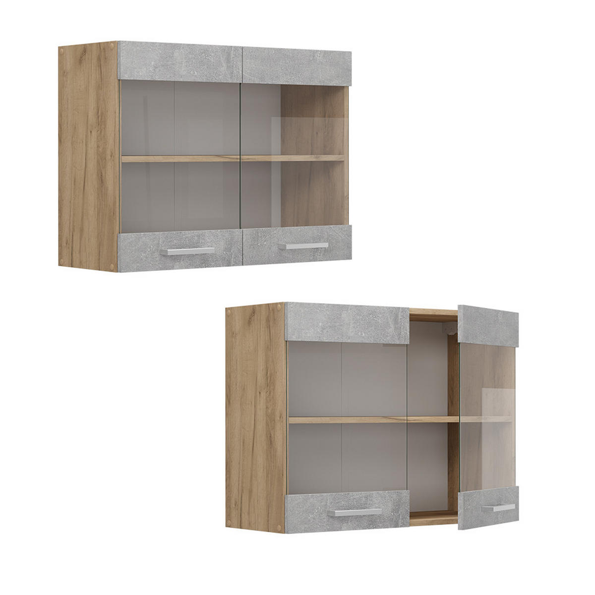 KÜCHENGLASHÄNGESCHRANK R-Line Beton 80 cm - Honigeiche/Schieferfarben, Holzwerkstoff (80/60/31cm) - Vicco