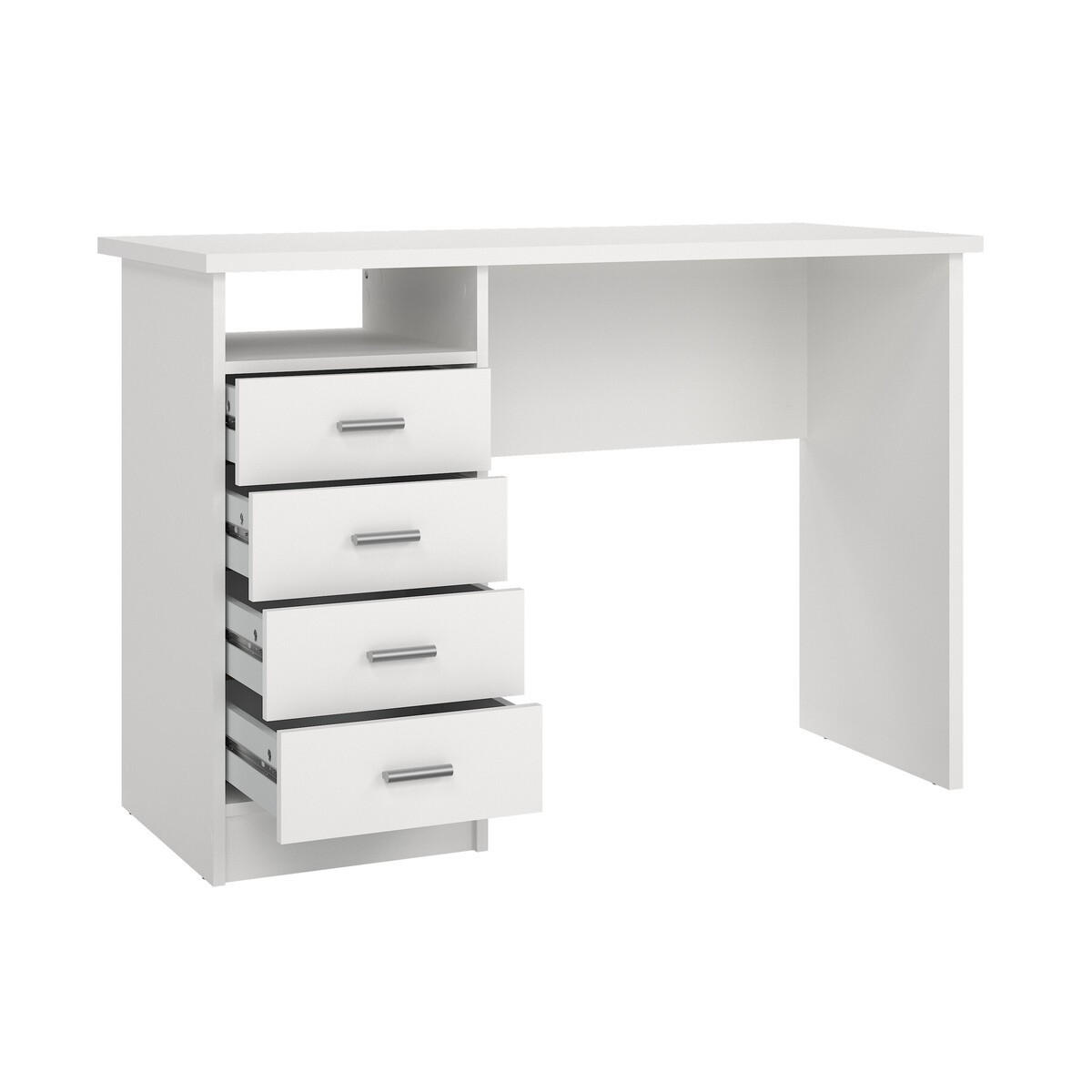 62. SCHREIBTISCH mit 4 Schubladen function 110/48,5/76 cm - Weiß, Holzwerkstoff (110/48.5/76cm) - Calicosy