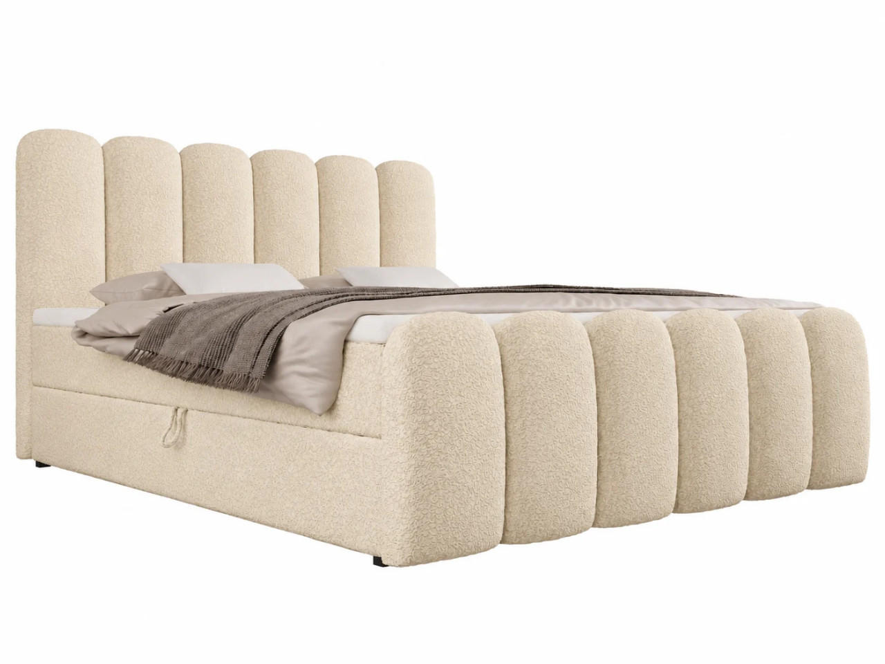 BOXBETT CUDDLE 140x200 cm in Creme, Bettkasten, Topper, Bouclé-Stoff - Ecru, Holz/Textil (140/200cm) - EMLAR Home