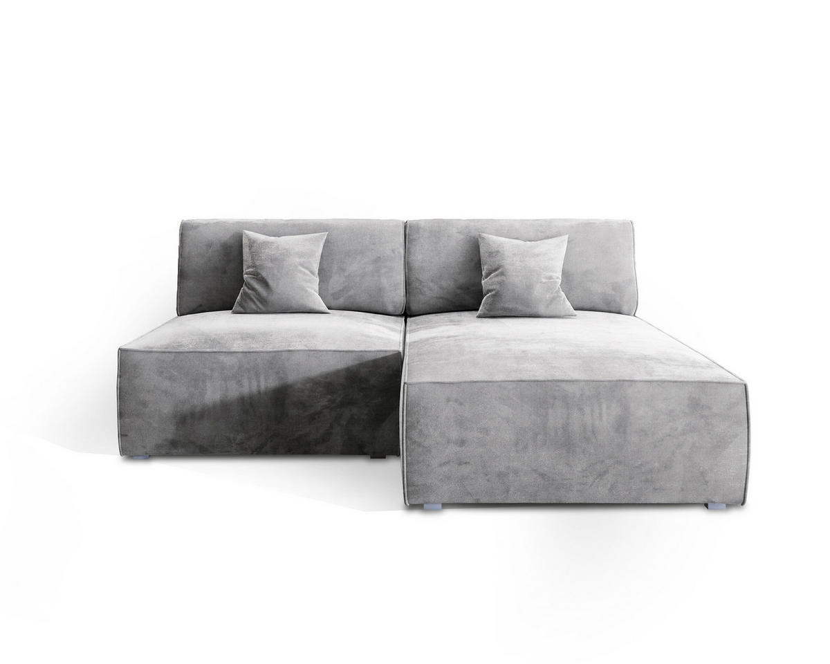 ECKSOFA FIORO M Hellgrau Velours-Stoff mit Schlaffunktion - Hellgrau, Holz (204/148cm) - MASSENO