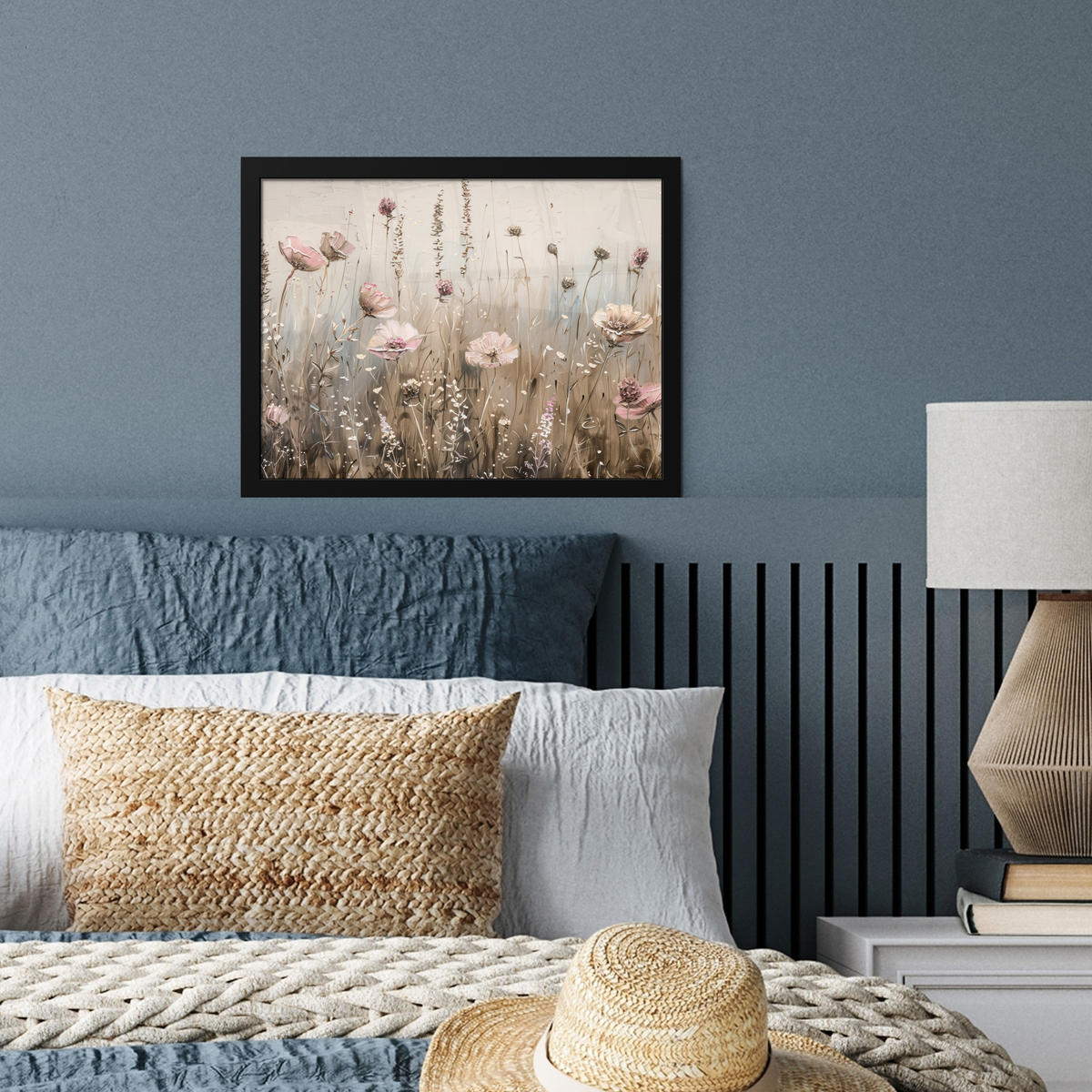 POSTER MIT RAHMEN Blumen - Rosa - Modern - Beige 40x30 cm - Beige, Papier (40/30cm) - MuchoWow