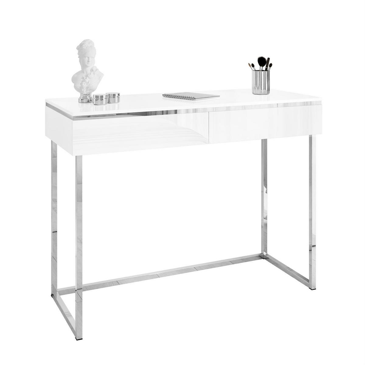 KONSOLEN AURORA SILVER Hochglanz Weiß auf silbernem Gestell - Weiß Hochglanz, Holzwerkstoff (102/78.5/43.6cm) - Lookway