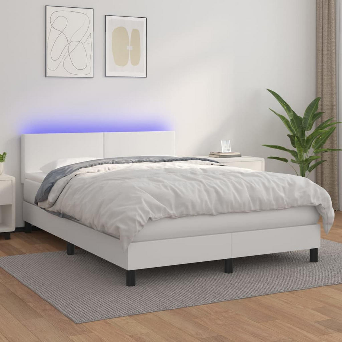 BOXSPRINGBETT Mit Matratze & Led Weiss 140/190 Cm Kunstleder - Weiß, Leder (140/190cm) - vidaXL