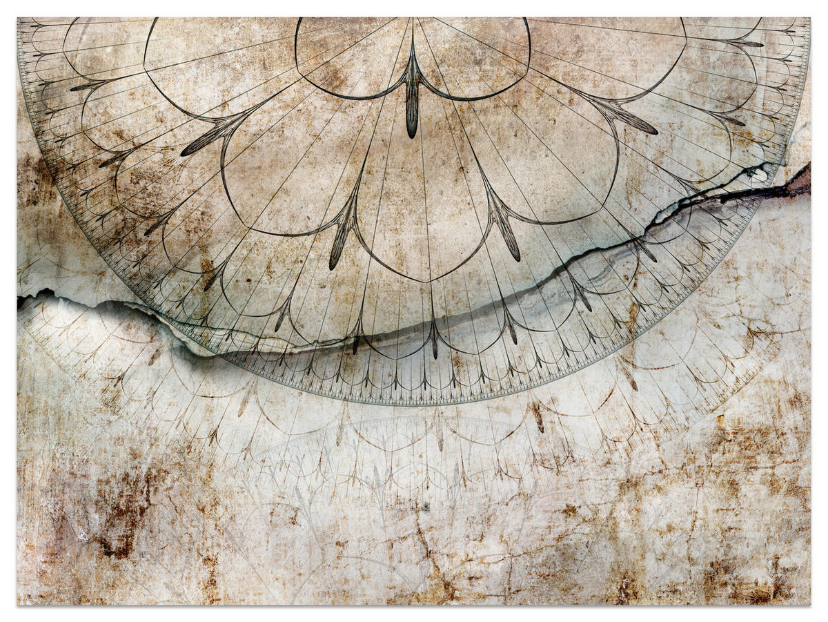 FOTOTAPETE für Büro Industrial Rad Mandala Beton Abstrakte Komposition 400x280 - Beige/Schwarz, Papier (400/280cm) - Muralo