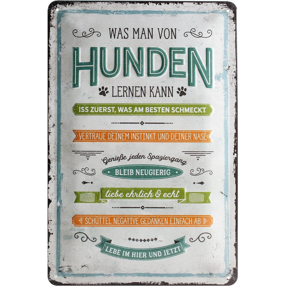 BLECHSCHILD 20/30 cm PfotenSchild Was man von Hunden lernen kann - Multicolor, Metall (20/30cm) - Nostalgic-Art