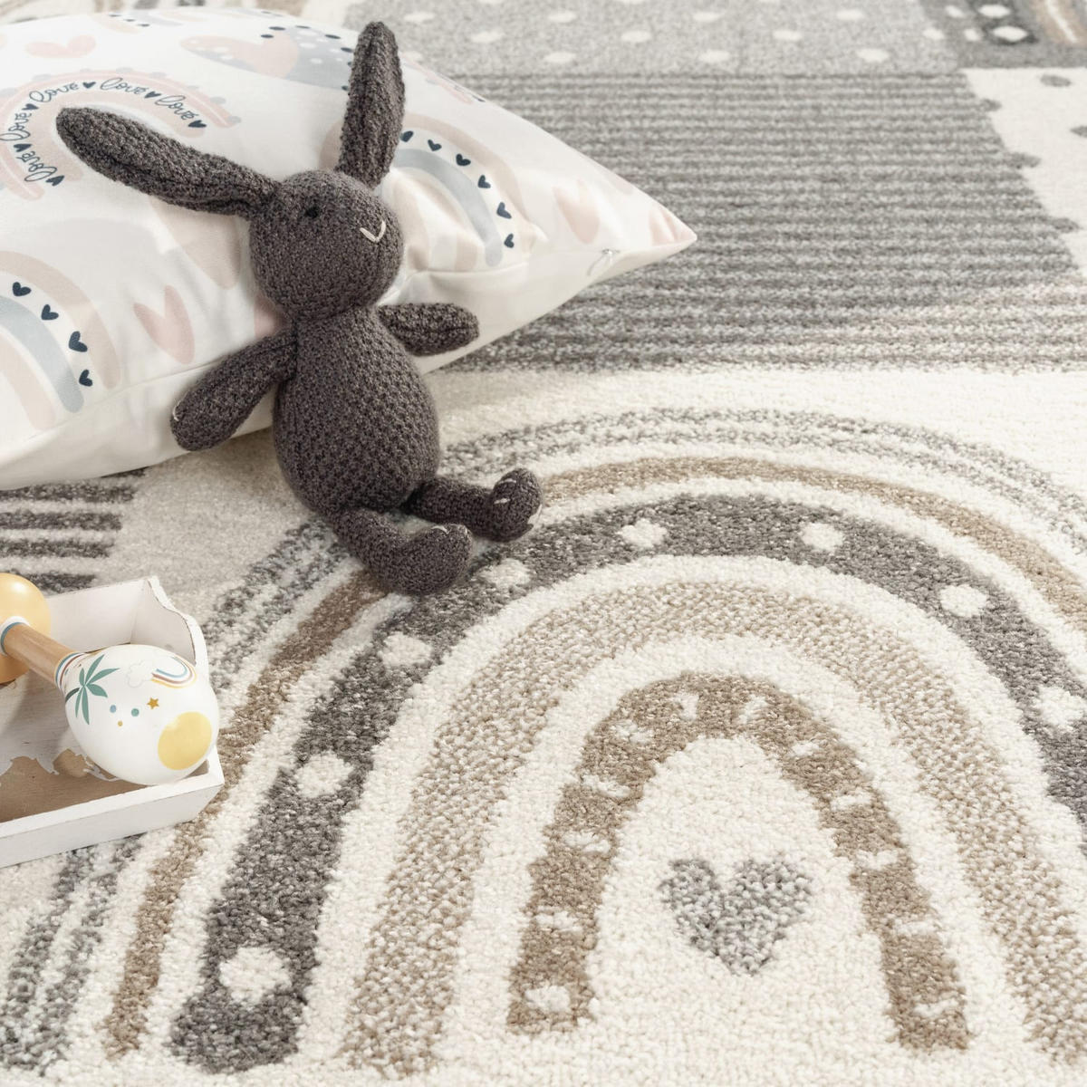 KINDERTEPPICH Prinzessinnen‑Patchwork Kinderzimmer schmutzabweisend Grau Rechteckig 80x150 - Grau, Textil (80/150cm) - KADIMA DESIGN