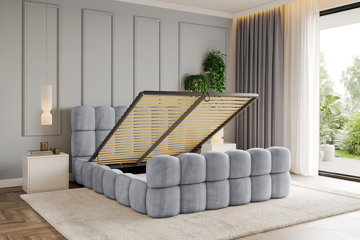 POLSTERBETT mit Bettkasten, Fußteil und Lattenrost, Boxbett ohne Matratze - LEYA-Z 120x200 Hellgrau - Hellgrau, Holzwerkstoff/Textil (120/200cm) - ALTDECOR