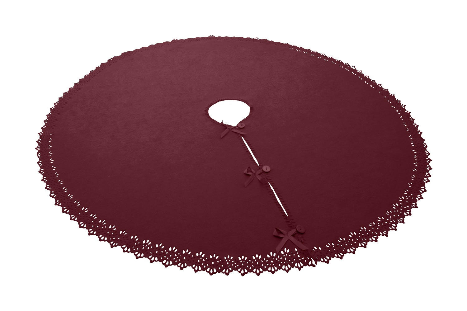 BAUMUNTERLAGE Weihnachtsbaum-Decke weinrot 120 cm rund mit Knöpfen und Satin-Schleifen - Bordeaux, Textil (120/120cm) - wometo